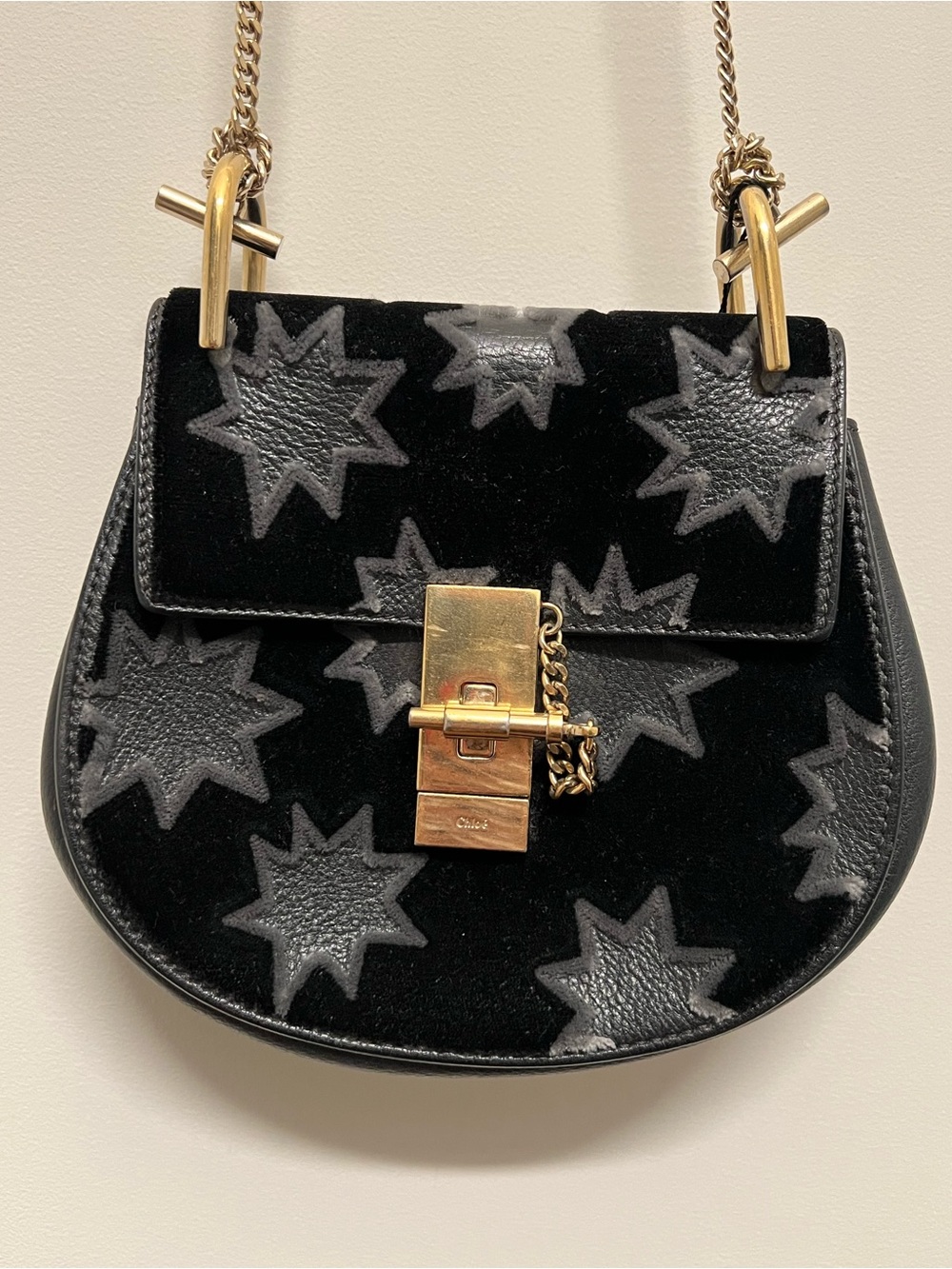 Chloé Drew Small Velvet StarCrossbody Bag – Black/Grey *Limited Edition